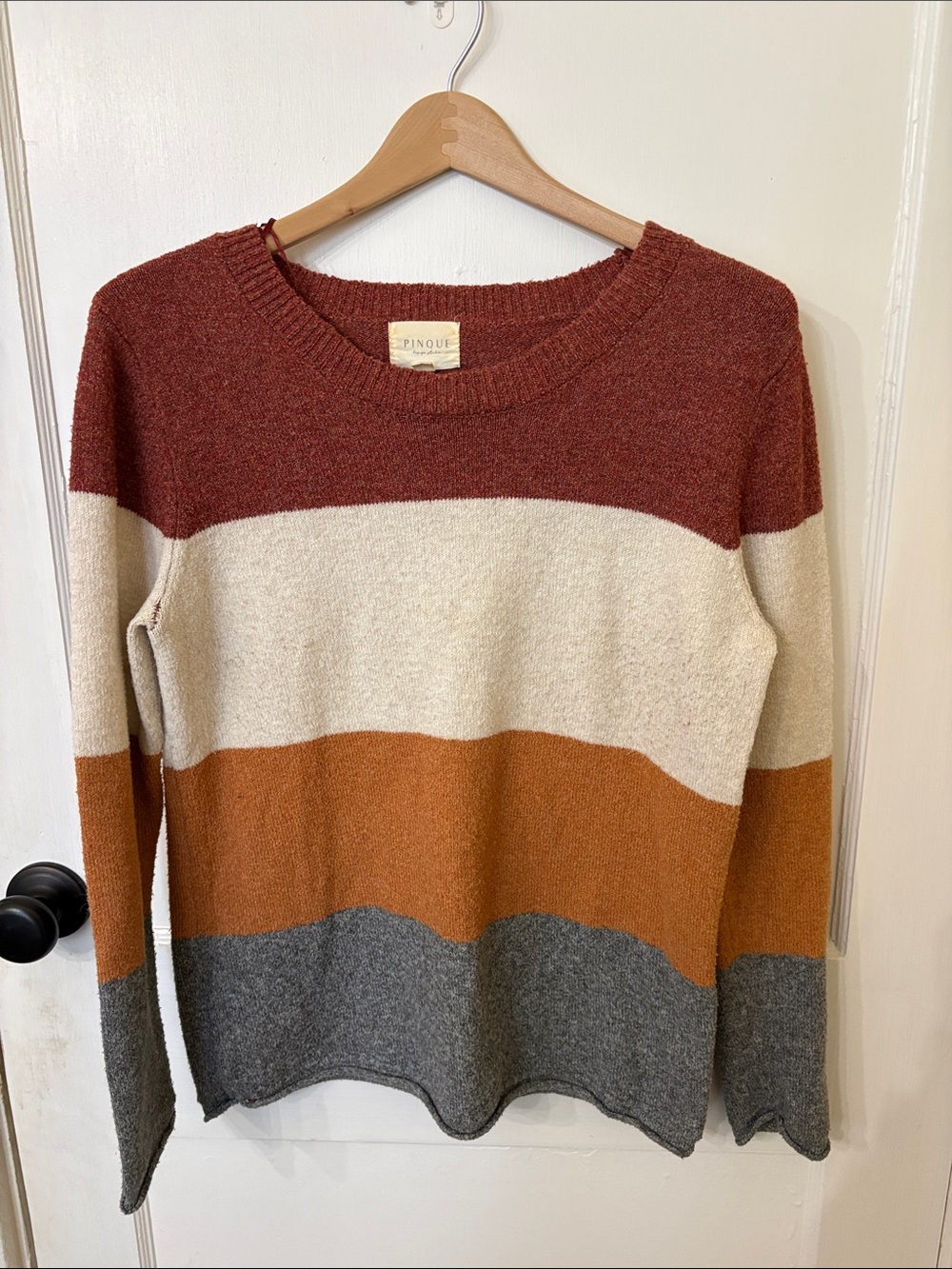 Spingue Striped Crewneck Sweater in Rust, Cream & Gray - Stitch Fix
